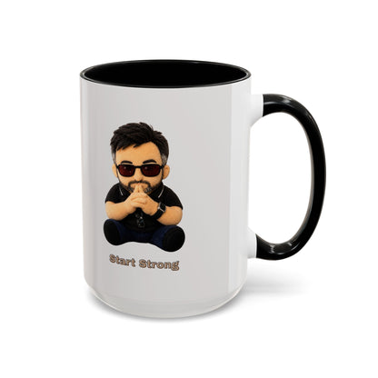Accent Coffee Mug — 'Start Strong' Motivational Character Coffee Mug