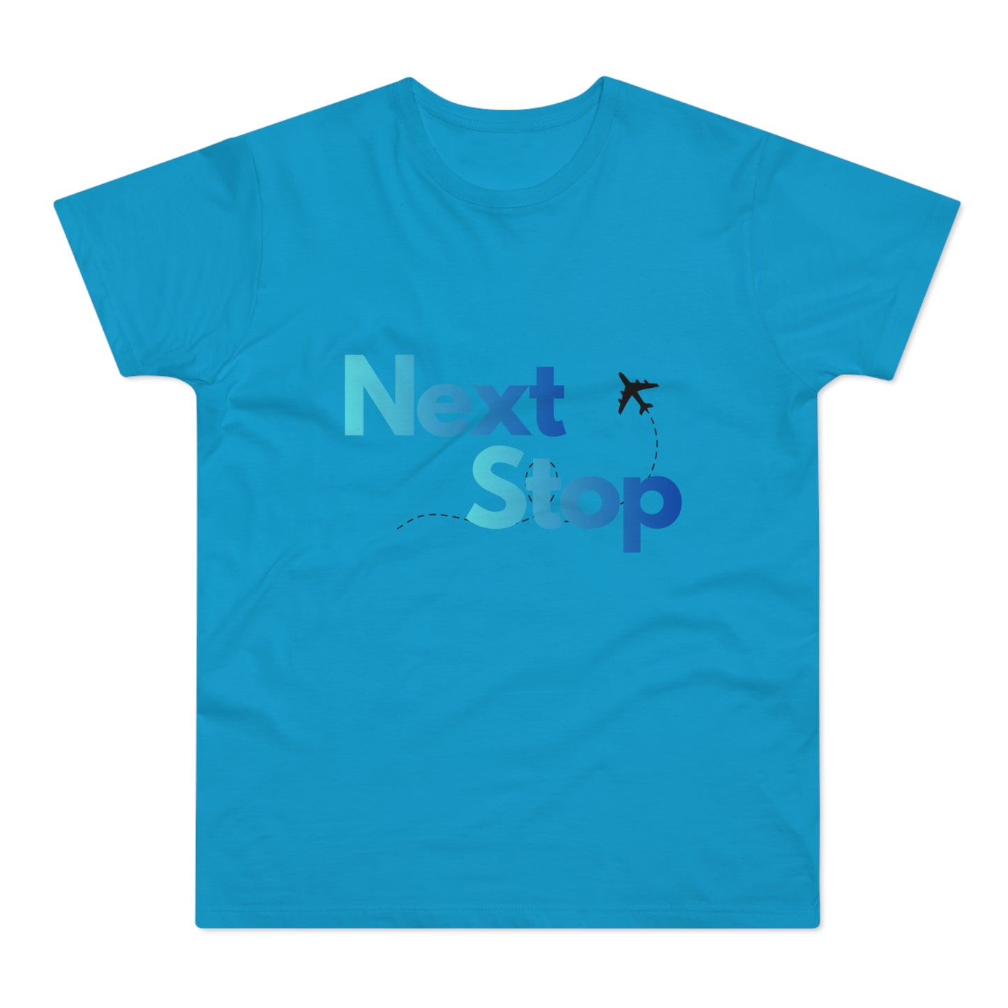 Next Stop Blue T-Shirt Plane Graphic Tee for Travelers & Vacationers