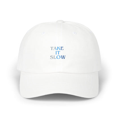 Take It Slow Relaxed White Baseball Hat