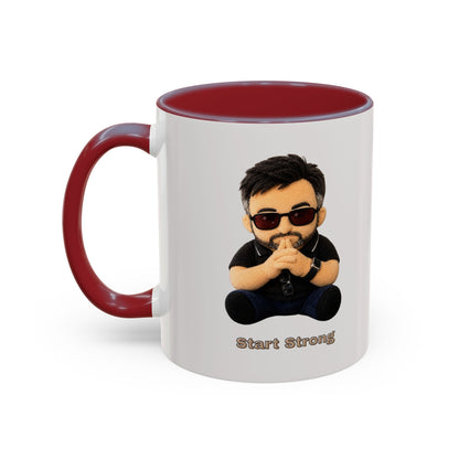 Accent Coffee Mug — 'Start Strong' Motivational Character Coffee Mug