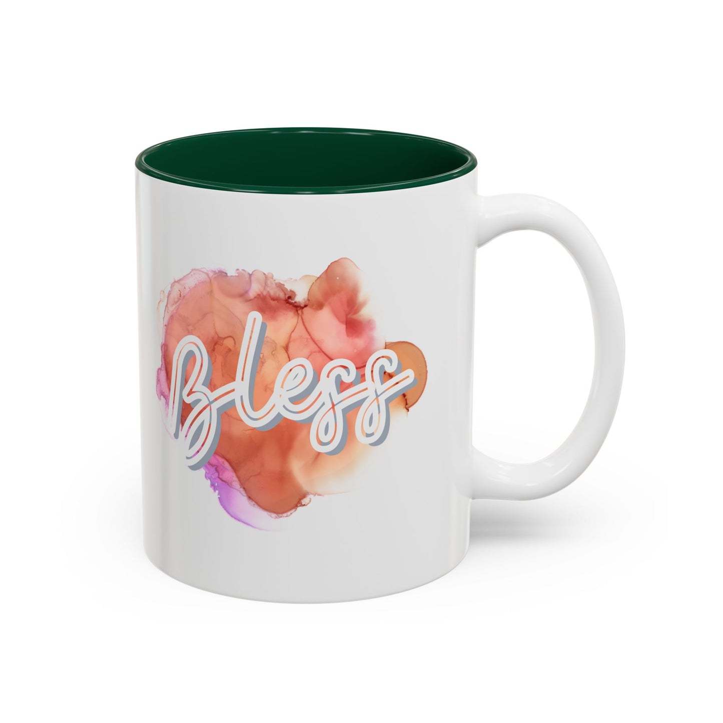 Bless Two-Tone Watercolor Accent Ceramic Coffee Mug (11oz/15oz)