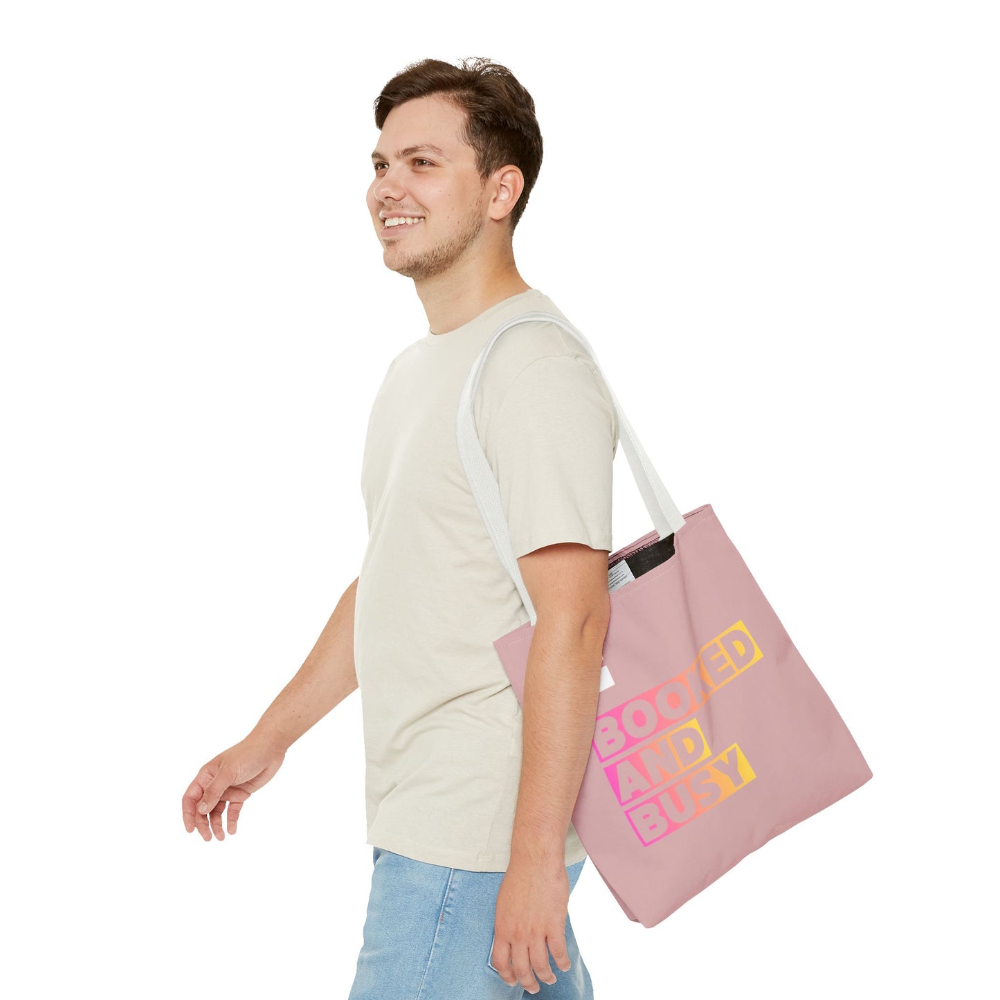 Booked and Busy Pink Tote Bag Cute Quote Book Lover Carryall