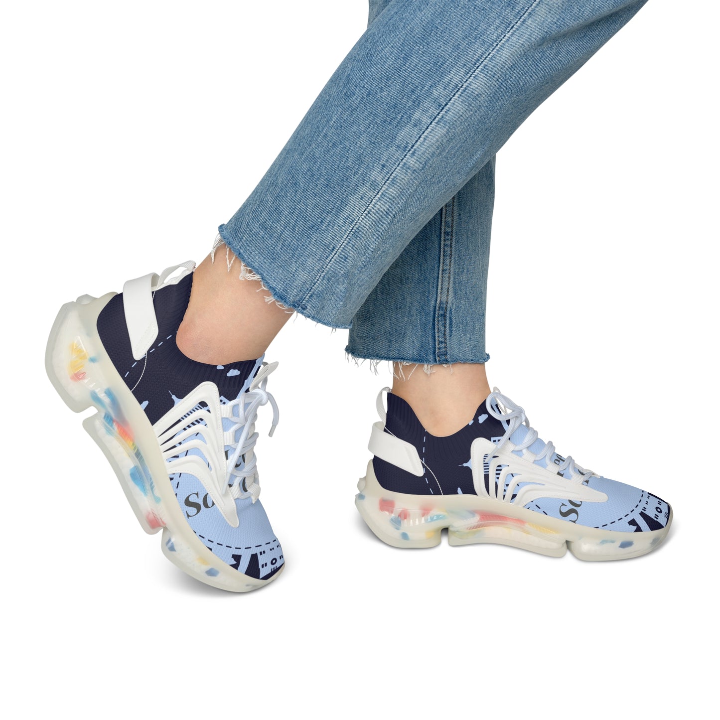 Women's Mesh Sneakers — Sky Blue Graphic Athletic Shoes