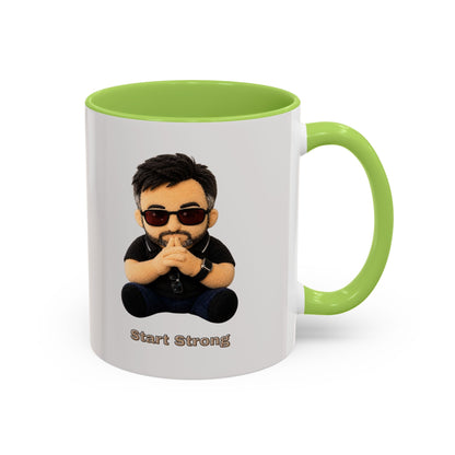 Accent Coffee Mug — 'Start Strong' Motivational Character Coffee Mug