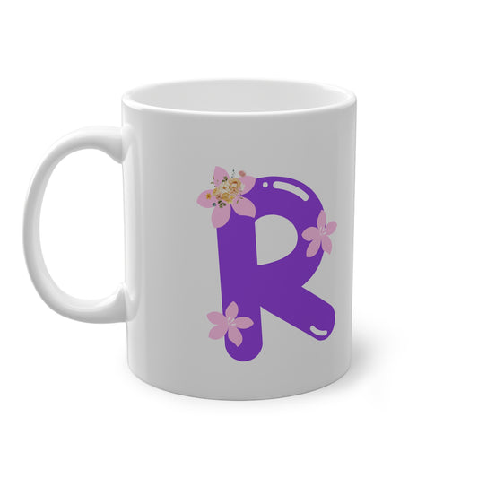 Floral Monogram Personalized Purple R Initial Ceramic Coffee Cup