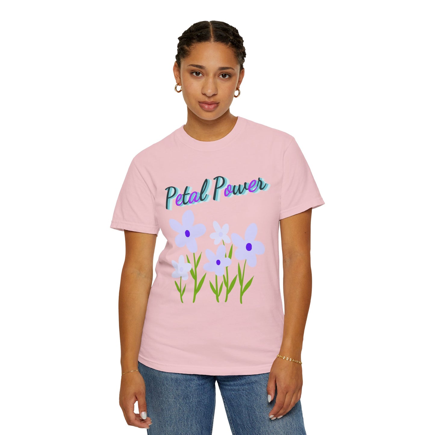 Petal Power T-Shirt — Floral Graphic Tee with Purple Flowers