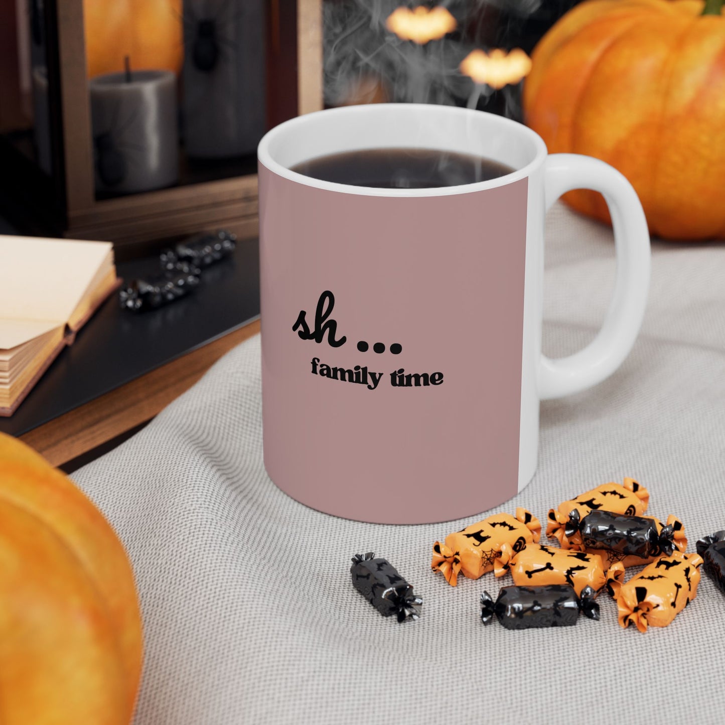 Ceramic Mug - 'Sh...Family time' Motivational Pink Coffee Cup (11oz, 15oz)