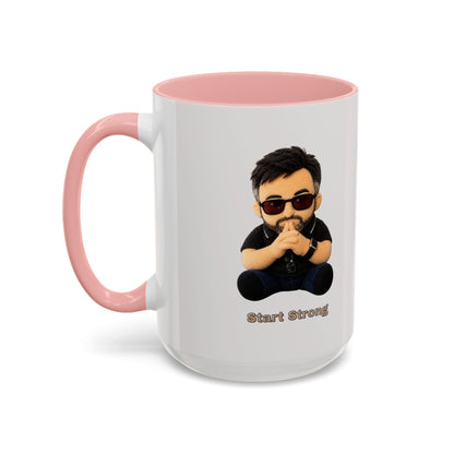 Accent Coffee Mug — 'Start Strong' Motivational Character Coffee Mug