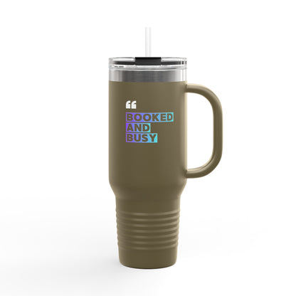 40oz Insulated Travel Mug - "Booked and Busy" Holographic Design