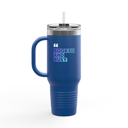 40oz Insulated Travel Mug - "Booked and Busy" Holographic Design