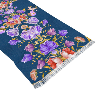 Floral  Navy Purple Rose Print Scarf