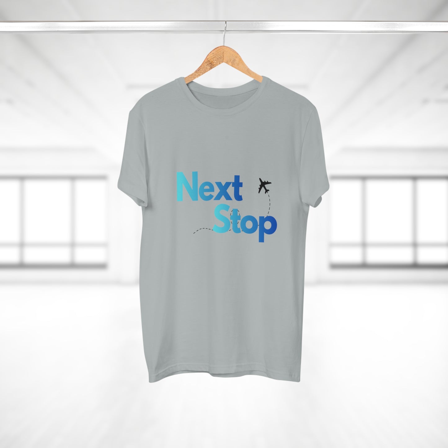 Next Stop Blue T-Shirt Plane Graphic Tee for Travelers & Vacationers