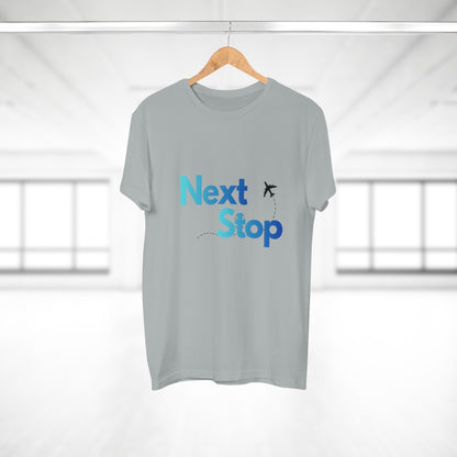 Next Stop Blue T-Shirt Plane Graphic Tee for Travelers & Vacationers