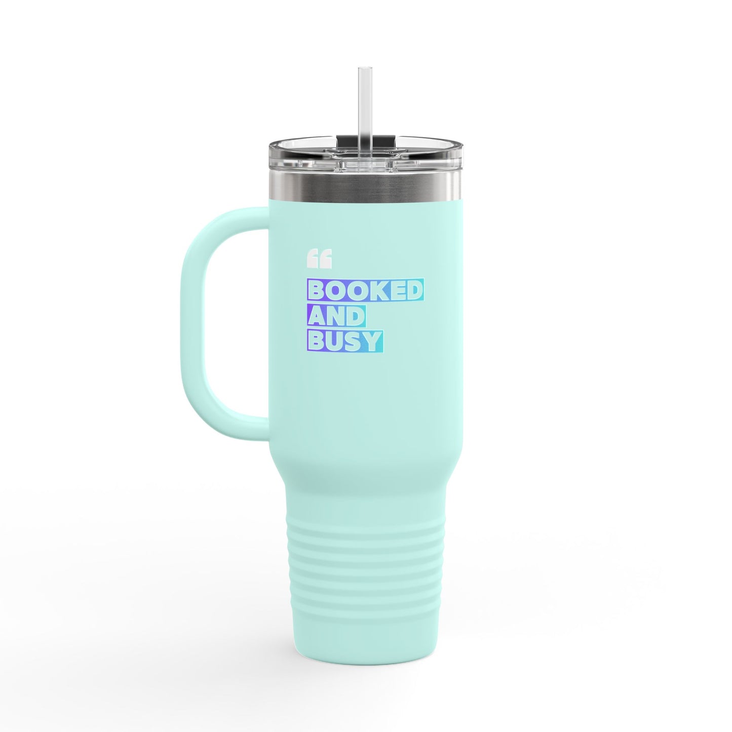 40oz Insulated Travel Mug - "Booked and Busy" Holographic Design