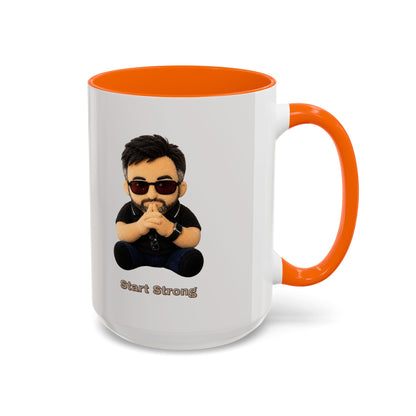 Accent Coffee Mug — 'Start Strong' Motivational Character Coffee Mug