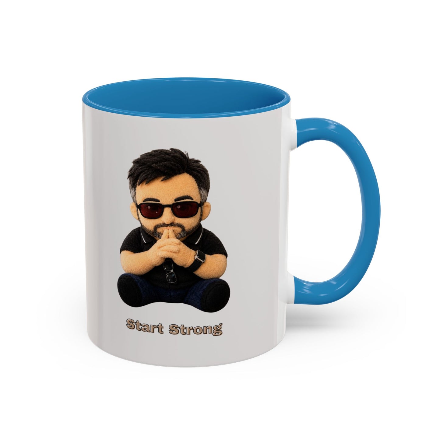 Accent Coffee Mug — 'Start Strong' Motivational Character Coffee Mug