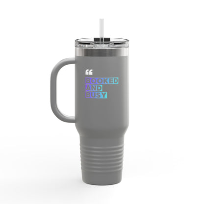 40oz Insulated Travel Mug - "Booked and Busy" Holographic Design
