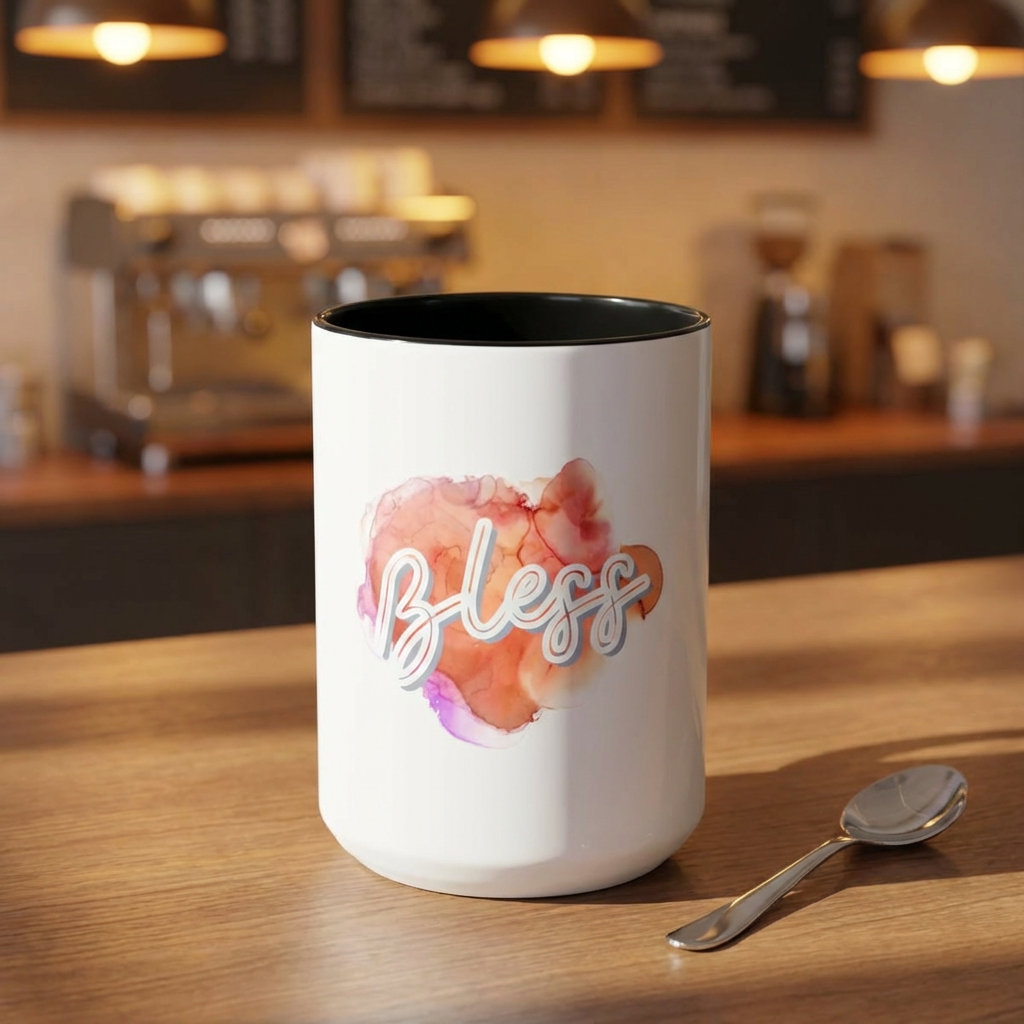 Bless Two-Tone Watercolor Accent Ceramic Coffee Mug (11oz/15oz)
