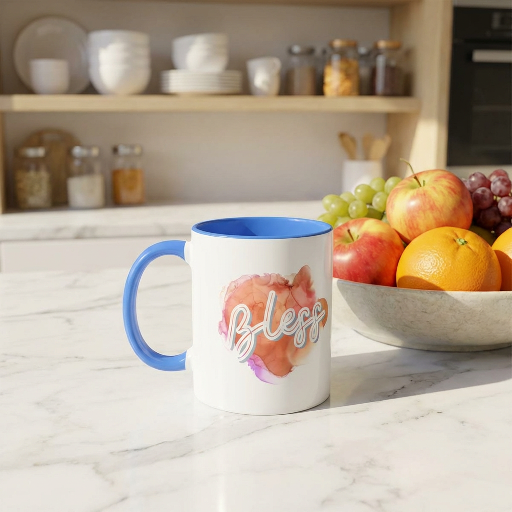 Bless Two-Tone Watercolor Accent Ceramic Coffee Mug (11oz/15oz)