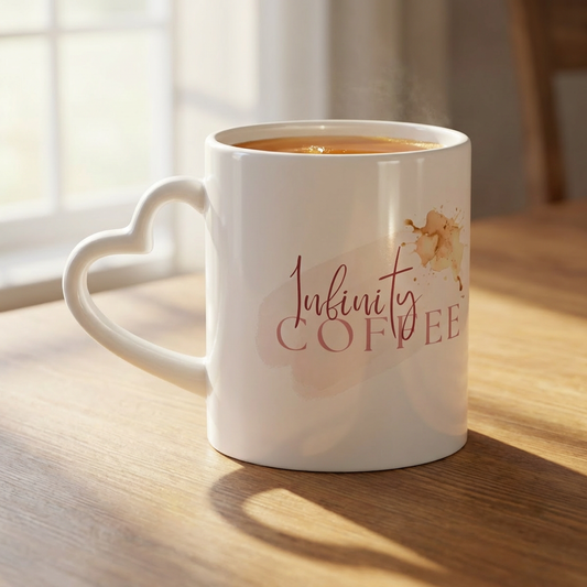 Heart-Shaped Romantic Watercolor "Infinity Coffee" Quote Gift Mug (11 oz)