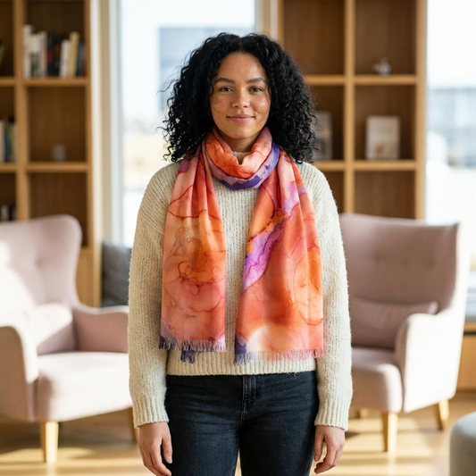 Peach & Lavender Abstract Wrap Scarf