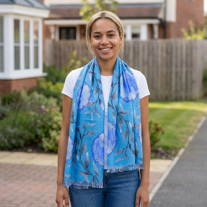 Blue Floral Lightweight Spring/Summer Wrap Scarf