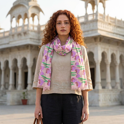 Pastel Crocus Spring Lightweight Floral Wrap Scarf