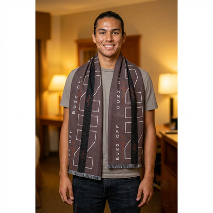 Buzz Off Knit Lightweight Graphic Fringe Scarf