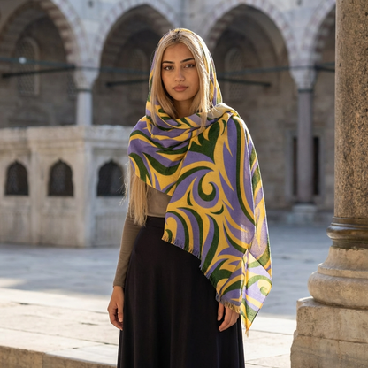 Purple Swirl , Gold Decorative Fashion Scarf