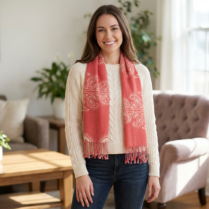 Boho Paisley Coral Lightweight Fashion Scarf