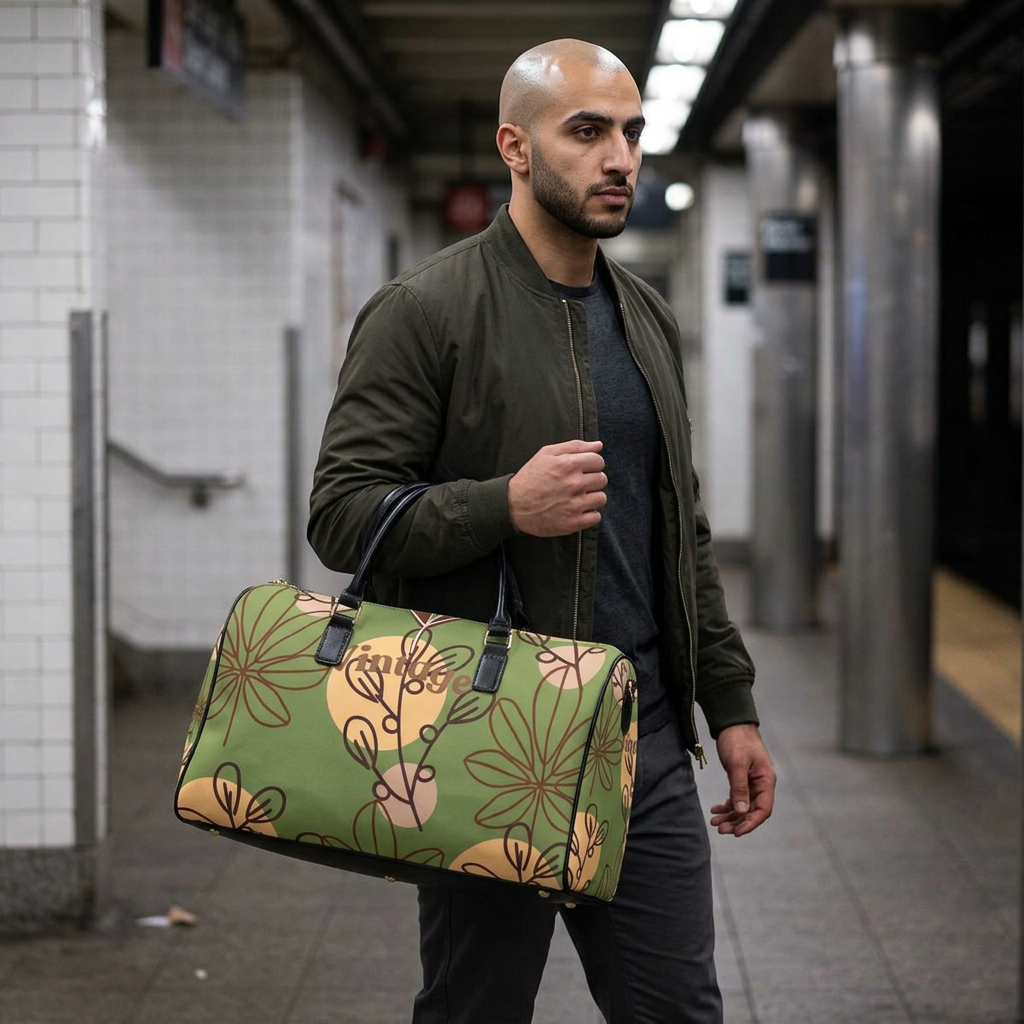 Olive Green Weekender Duffle Leather Travel Bag