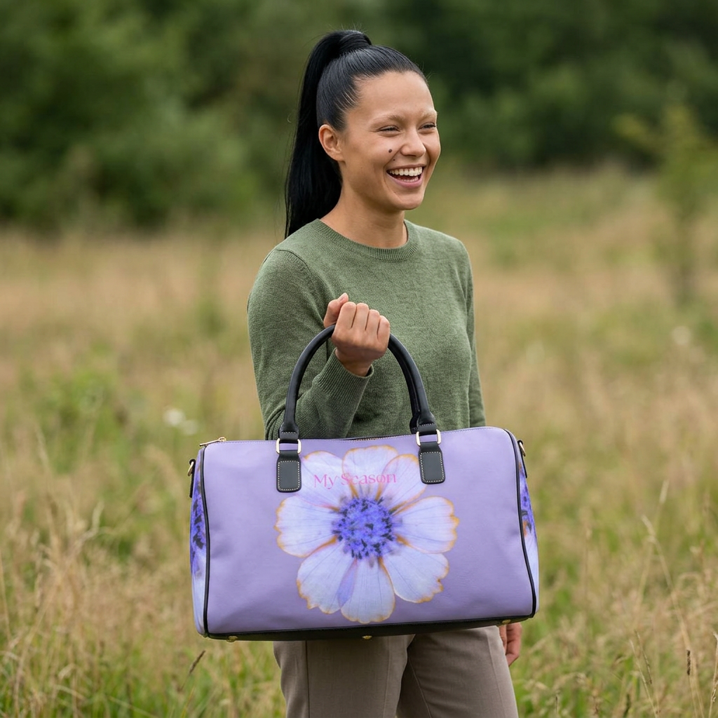 Lavender Floral Leather Travel Bag –Duffel