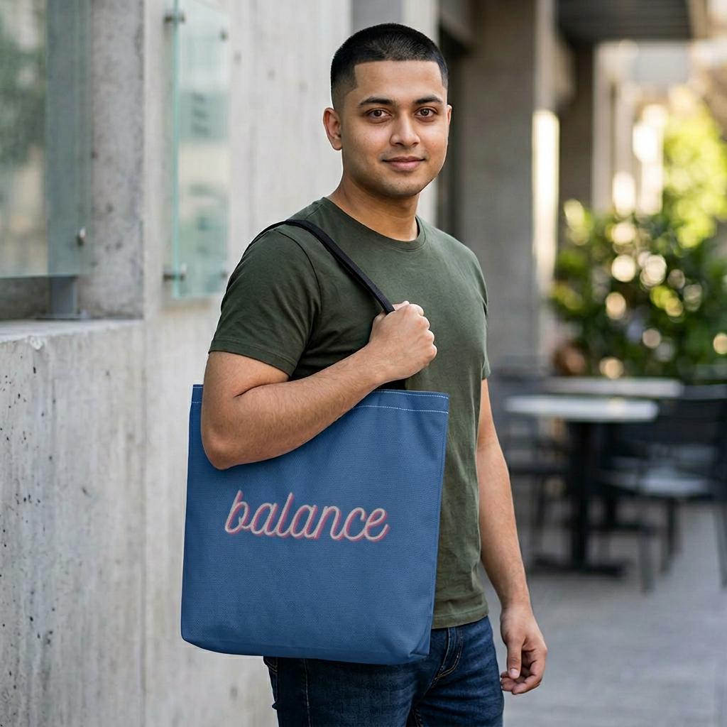 Blue Script ‘balance’ Canvas Tote for Everyday Mindfulness