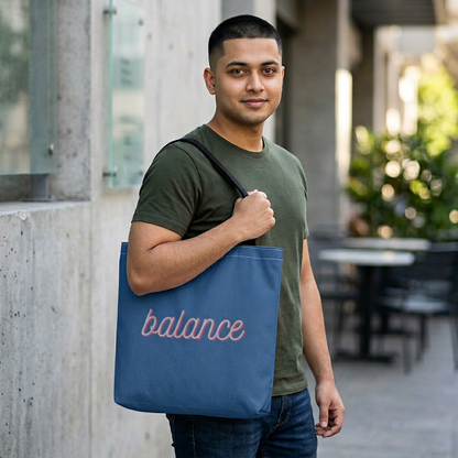 Blue Script ‘balance’ Canvas Tote for Everyday Mindfulness