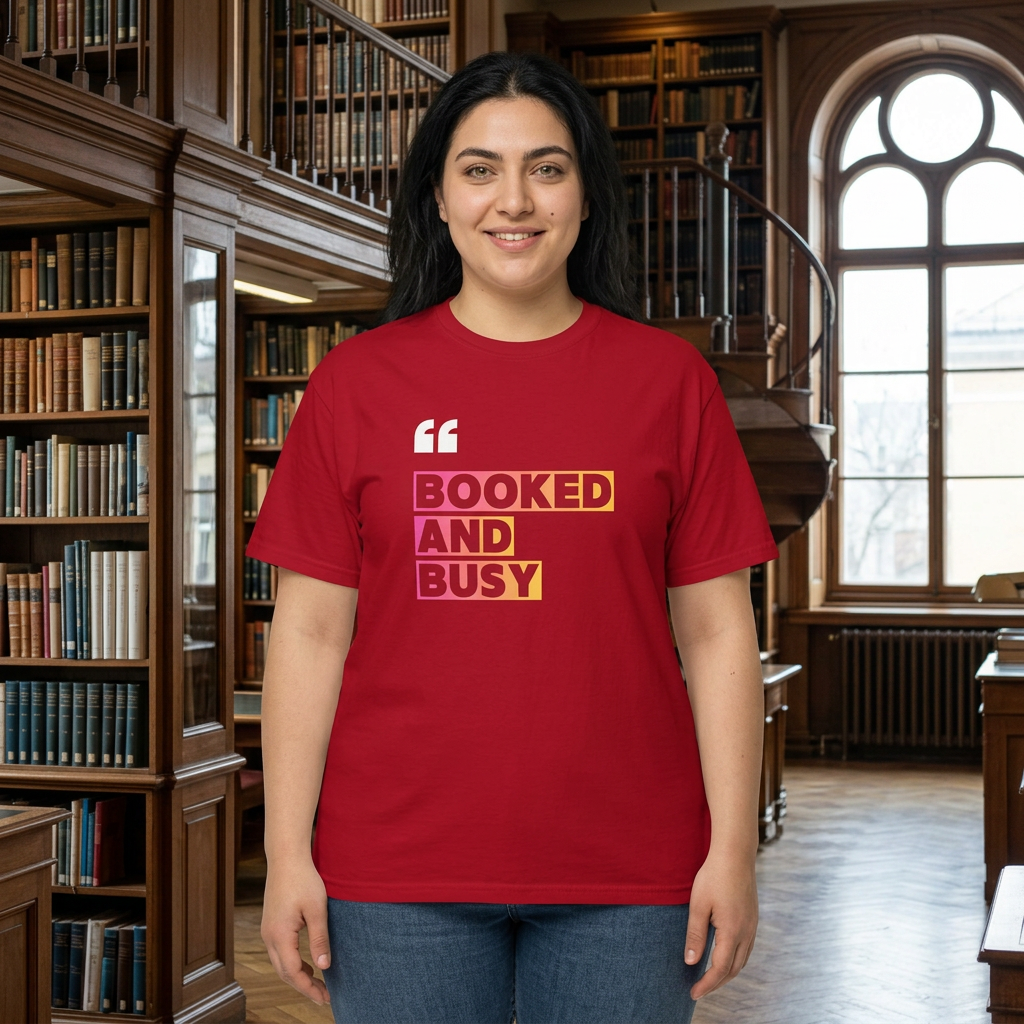Booked and Busy Graphic Cotton Tee for Book Lovers