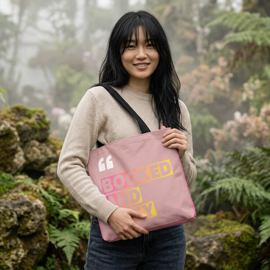 Booked and Busy Pink Tote Bag Cute Quote Book Lover Carryall