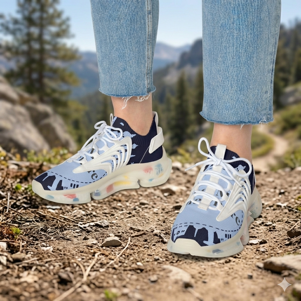 Women's Mesh Sneakers — Sky Blue Graphic Athletic Shoes