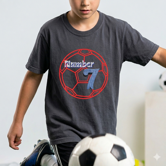 Soccer Number 7 Vintage Red Ball Graphic T-Shirt