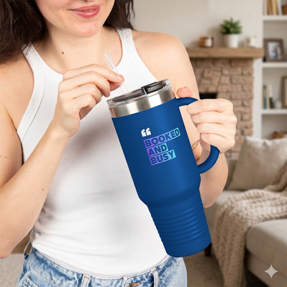 40oz Insulated Travel Mug - "Booked and Busy" Holographic Design