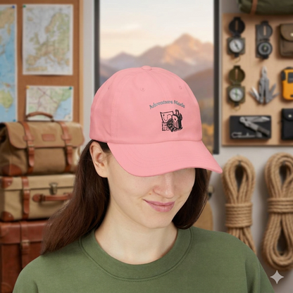 Adventure Mode Dad Cap – Vintage Camera & Map Embroidered Hat