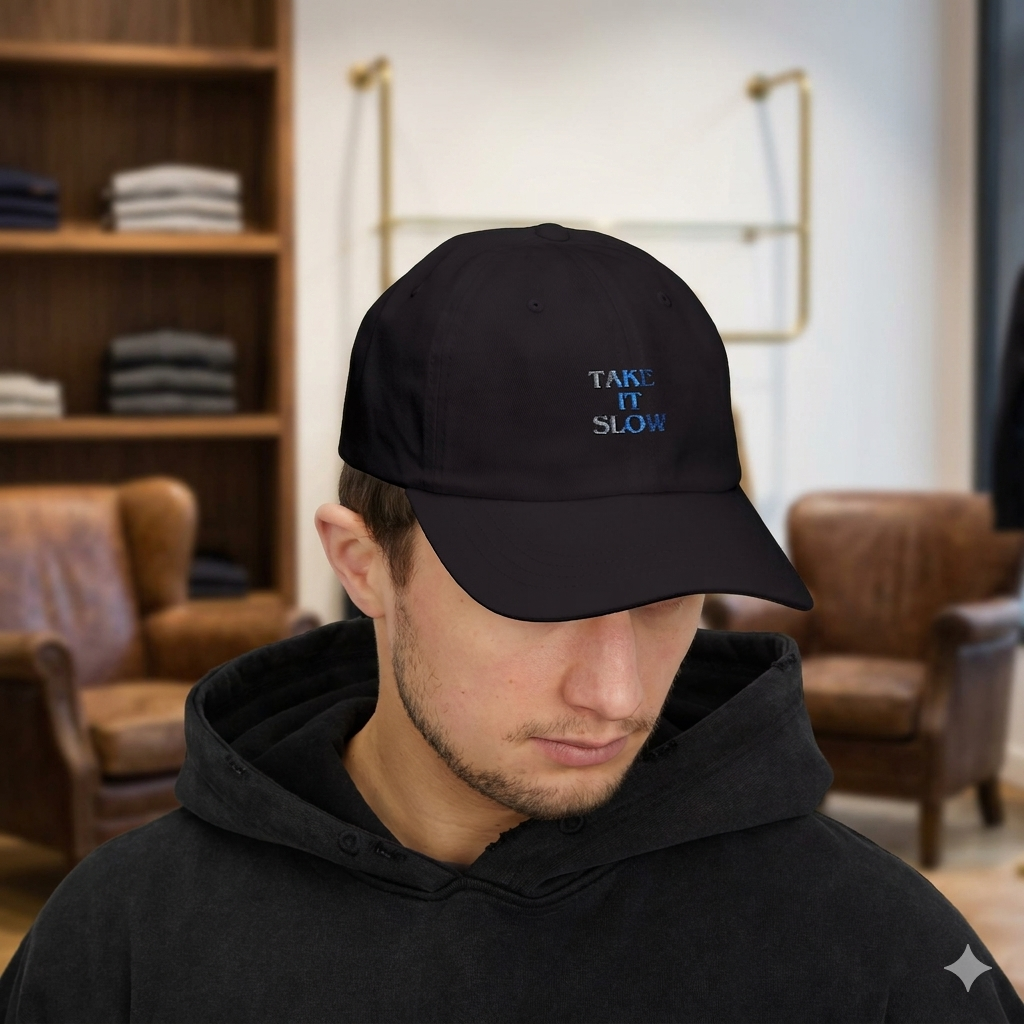 Take It Slow Relaxed White Baseball Hat