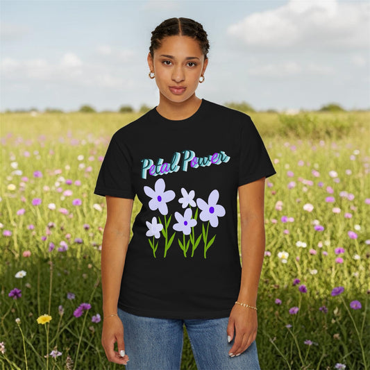 Petal Power T-Shirt — Floral Graphic Tee with Purple Flowers