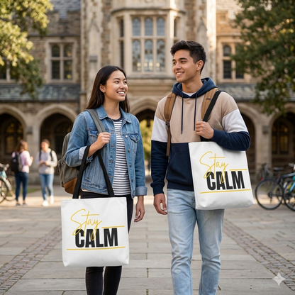 Stay Calm Tote Bag Motivational Printed Canvas Tote