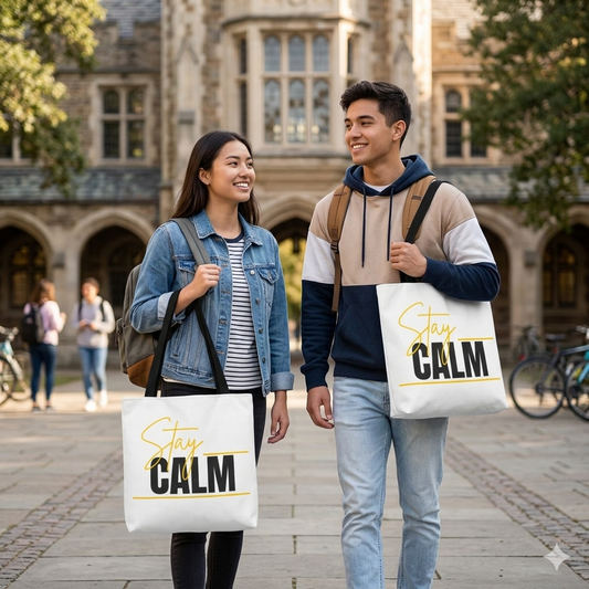 Stay Calm Tote Bag Motivational Printed Canvas Tote