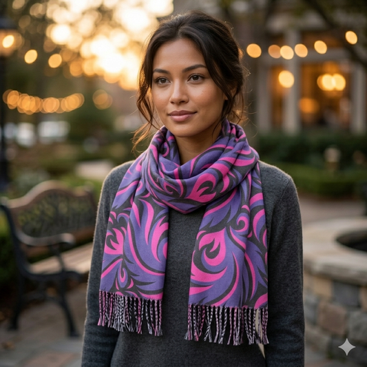 Abstract Swirl Pink & Purple Feathered Pattern Scarf