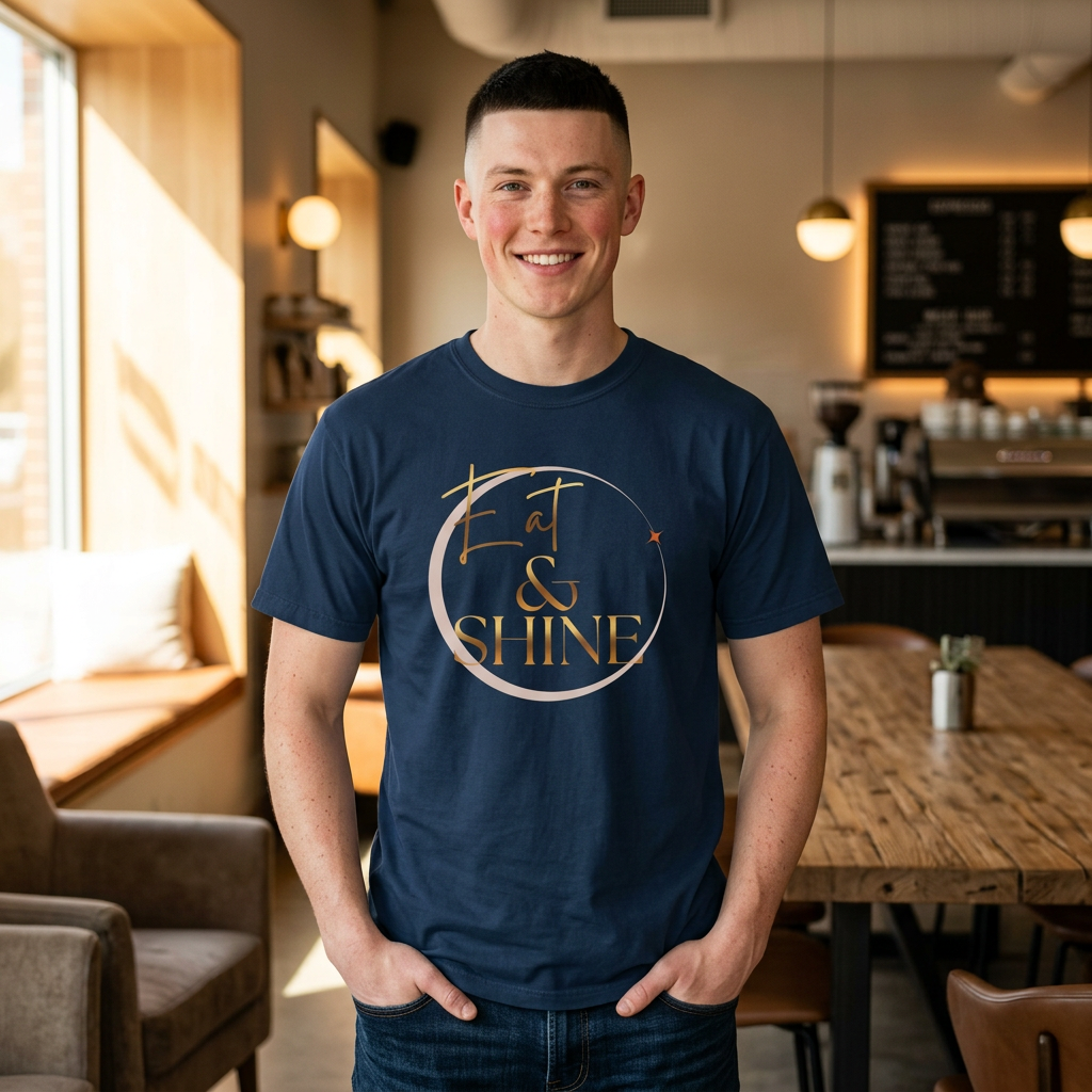 Eat & Shine T-Shirt — Minimal Gold Script Graphic Tee
