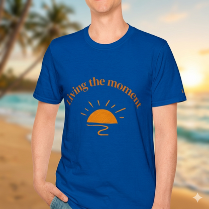 Living the Moment T-Shirt — Sun on the back, Beach Relaxed Tee