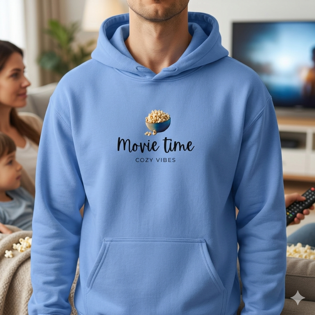 Movie Time Hoodie — Cozy Popcorn Graphic Sweatshirt