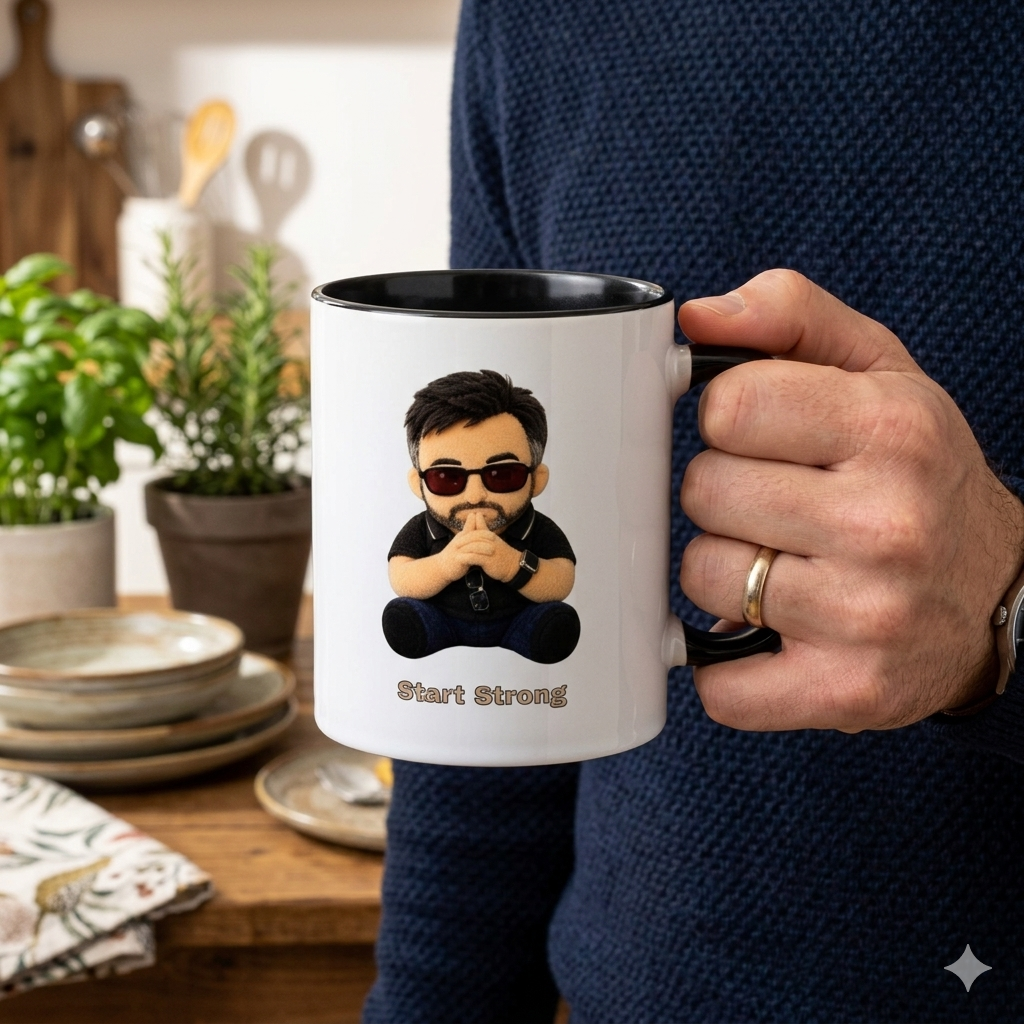 Accent Coffee Mug — 'Start Strong' Motivational Character Coffee Mug