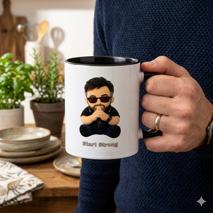 Accent Coffee Mug — 'Start Strong' Motivational Character Coffee Mug